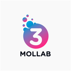 number 3 with molecule element. Lab, liquid, atom Design concept. Design Vector with Dots and Bubbles. perfect for technology, digital, software, network and science brand. - vector