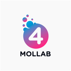 number 4 with molecule element. Lab, liquid, atom Design concept. Design Vector with Dots and Bubbles. perfect for technology, digital, software, network and science brand. - vector