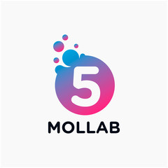 number 5 with molecule element. Lab, liquid, atom Design concept. Design Vector with Dots and Bubbles. perfect for technology, digital, software, network and science brand. - vector