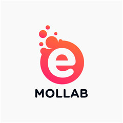 initial Letter E with molecule element. Lab, liquid, atom Design concept. Design Vector with Dots and Bubbles. perfect for technology, digital, software, network and science brand. - vector