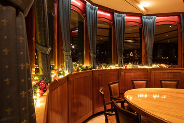 Furniture of a classic boat with traditional interior and chic luxury details