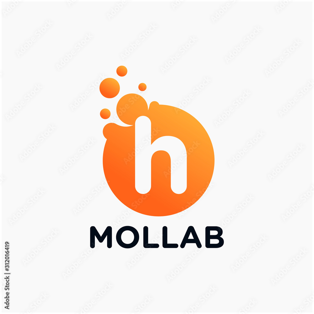 Aufkleber initial letter h with molecule element. lab, liquid, atom design concept. design vector with dots an