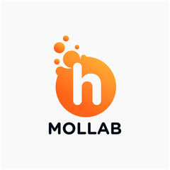 initial Letter H with molecule element. Lab, liquid, atom Design concept. Design Vector with Dots and Bubbles. perfect for technology, digital, software, network and science brand. - vector
