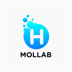 initial Letter H with molecule element. Lab, liquid, atom Design concept. Design Vector with Dots and Bubbles. perfect for technology, digital, software, network and science brand. - vector