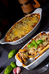 noodle , minced meat casserole with cheese