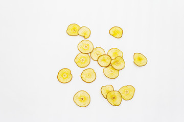 Dried slices of pear isolated on white background