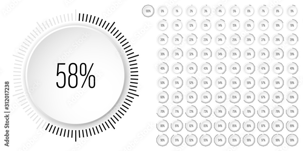 Poster set of circle percentage diagrams meters from 0 to 100 ready-to-use for web design, user interface u