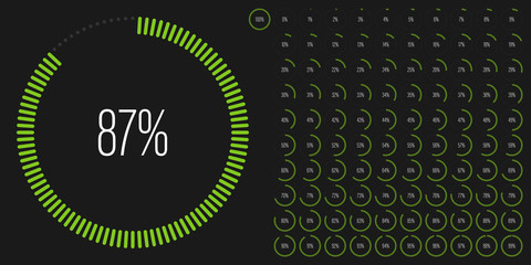 Set of circle percentage diagrams meters from 0 to 100 ready-to-use for web design, user interface UI or infographic - indicator with green