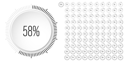 Set of circle percentage diagrams meters from 0 to 100 ready-to-use for web design, user interface UI or infographic with 3D concept - indicator with black