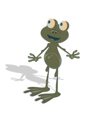 Little standing cute little frog. Vector illustration on a white background.