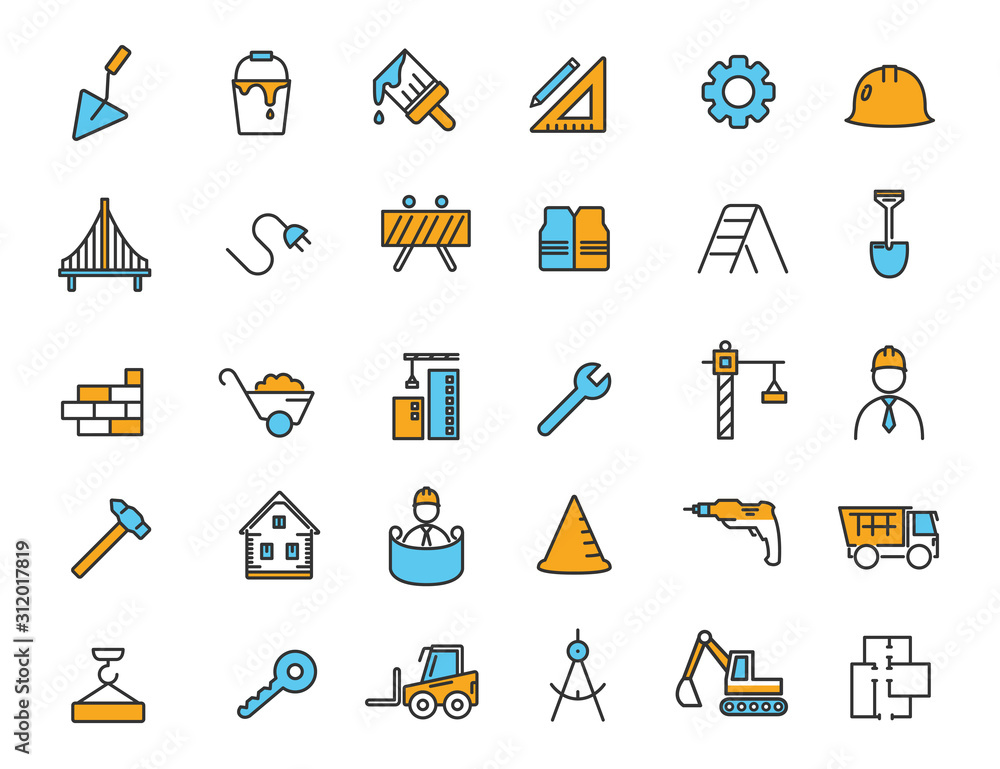 Aufkleber set of linear construction icons. engineering icons in simple design. vector illustration