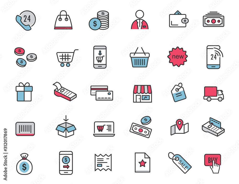 Aufkleber Set of linear e-commerce icons. Shopping icons in simple design. Vector illustration