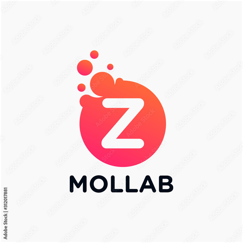 Poster initial letter z with molecule element. lab, liquid, atom design concept. design vector with dots an