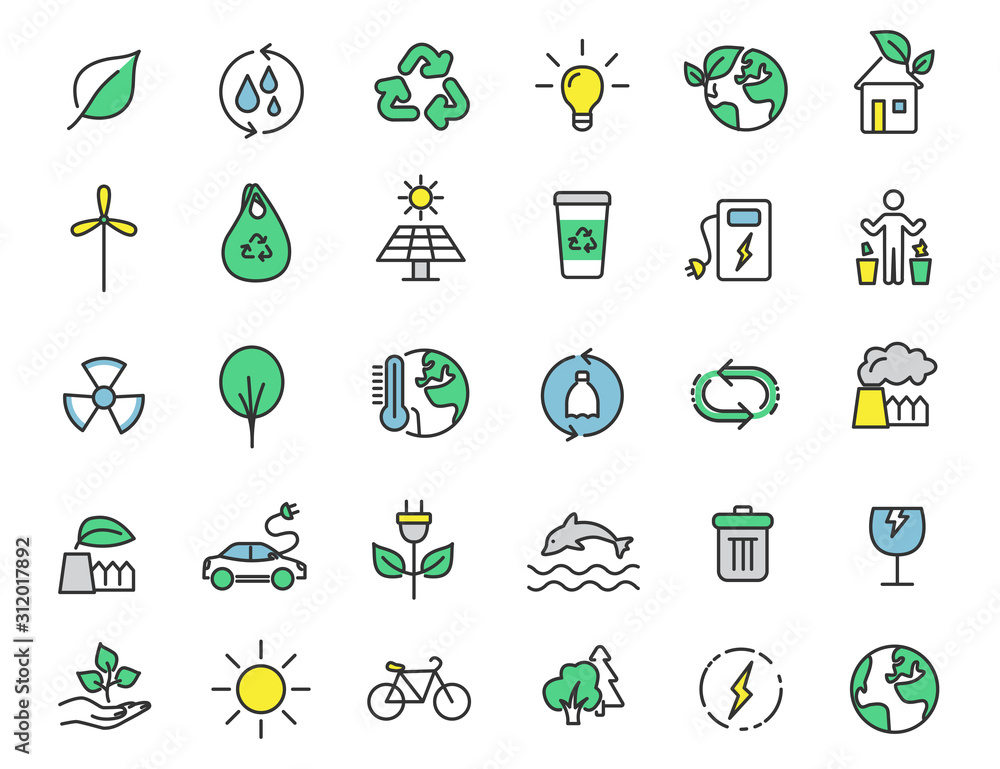 Poster set of linear ecology icons. environment icons in simple design. vector illustration