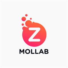 initial Letter Z with molecule element. Lab, liquid, atom Design concept. Design Vector with Dots and Bubbles. perfect for technology, digital, software, network and science brand. - vector