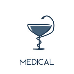 Snake and bowl medical minimalist hand drawn medic flat icon illustration