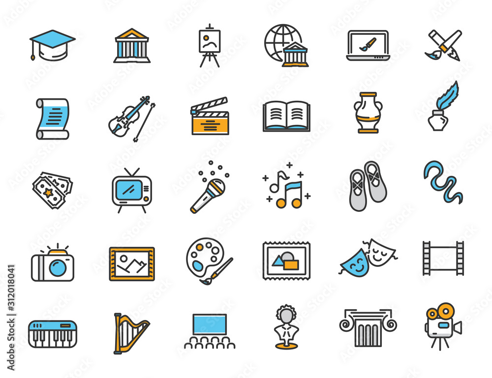 Poster set of linear culture icons. art icons in simple design. vector illustration