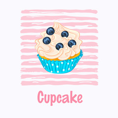 Cupcake with cream and blueberry