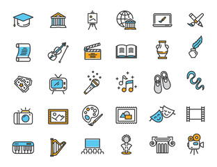 Set of linear culture icons. Art icons in simple design. Vector illustration