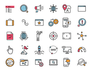 Set of linear seo icons. Promotion icons in simple design. Vector illustration