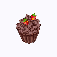 Chocolate cupcake with cream ganache and strawberry