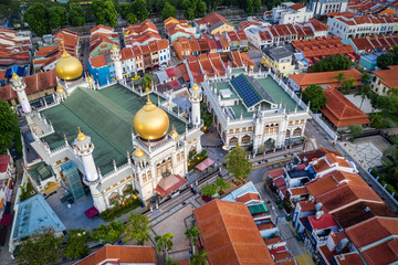 Bugis, Singapore Dec 01/2019 Aerial view of singapore with Masjid Sultan