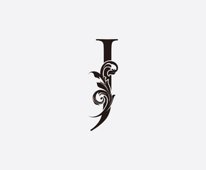 J Letter Classic Vintage Floral Logo Icon, Initial J Black Swirl Design. © bintank