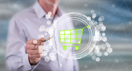 Man touching an e-commerce concept