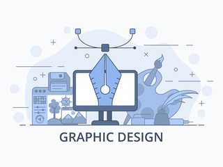 Graphic design colorful flat line vector illustration. Creative work concept.