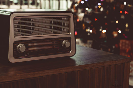 old radio on white background