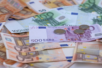 Money background of Euros. Giving money. Robery.