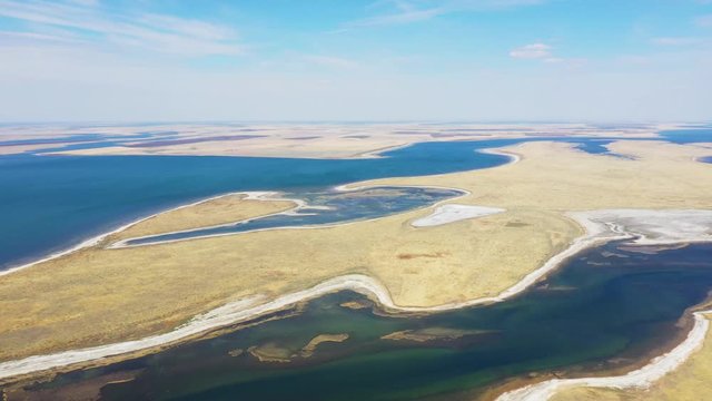 Lake Manych Gudilo from above, the largest salt lake in Europe