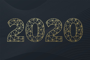 2020 New Year glitter vector icon. Golden triangle sign on wave background. Glowing illustration for decoration, celebration, infographic element