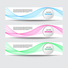 Fototapeta premium Vector set of banners with colored waves-blue, pink, green.