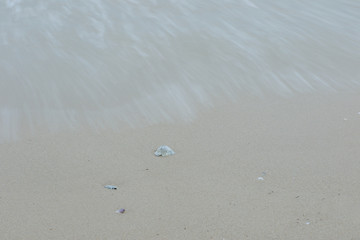 Sandy beach with flowing Sea water Slow motion