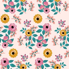 Keuken foto achterwand Boho stijl gele en roze boho-rozen, naadloos patroon