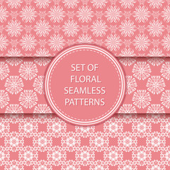 Pink and white floral seamless backgrounds. Compilation of patterns