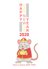 Happy New Year 2020 greeting card, year of the rat.