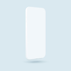 White smartphone vector mockup. Trendy clay mobile phone template with blank screen for design app. Side view mock up. Clean device model.