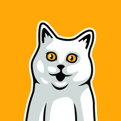 Cute white cat stares and smile vector illustration - Vector