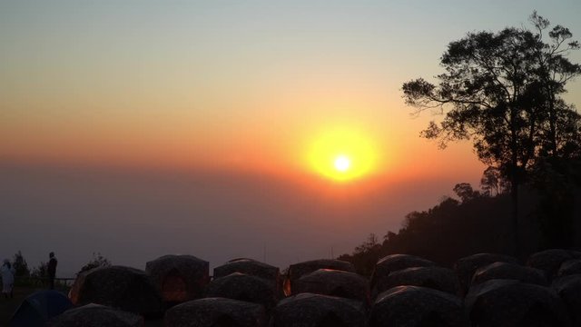 golden sunrise above the mountain range on Khun Sathan Nation Park