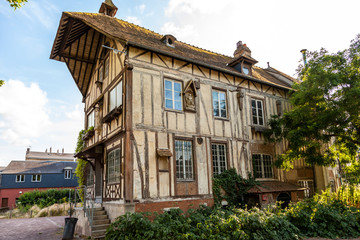 half-timbered houses in a small old town in the north of france