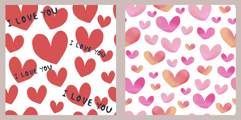 Set of hearts seamless pattern.Vector illustration.