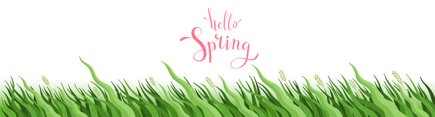 Fototapeta premium Banner with hand drawn lettering hello spring and flowers, and grace. Vector illustration.