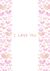 Frame of hand painted watercolor hearts.