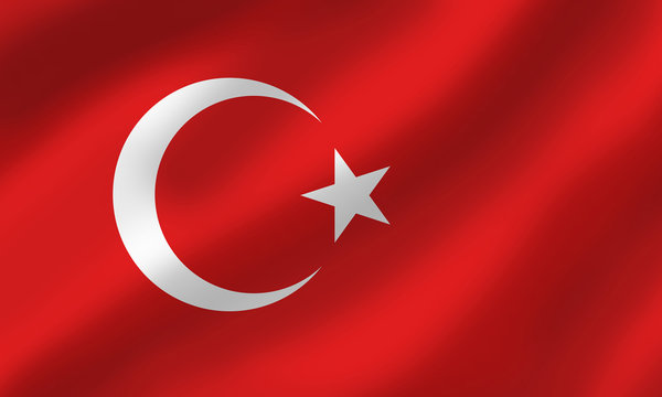 Flag of Turkey. Wavy of silk texture.