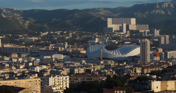  Marseille, 8th arrondissement, Bouches-du-R&ocirc;ne,France. The V&eacute;lodrome stadium in the 8th arrondissement.  The Orange V&eacute;lodrome