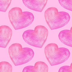 Obraz premium watercolor hearts seamless pattern. cute gentle background valentines