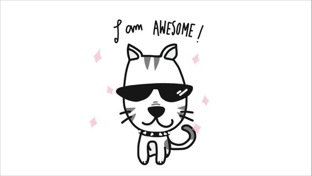 I am awesome cat wear sun glasses cartoon