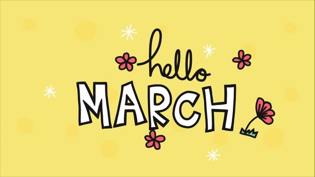 Hello March word and flower background